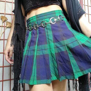 Green & blue plated mini skirt